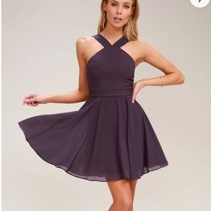 Lulu’s Forevermore Dusty Purple Skater Dress, S